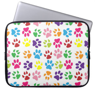 Housse Pour Ordinateur Portable Motif Empreintes de Pattes Couleurs Vives