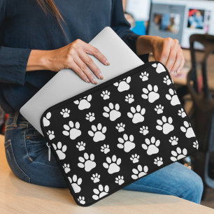 Housse Pour Ordinateur Portable Motif, Empreintes de pattes, pattes de chien, noir