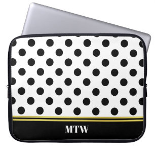 Housse Pour Ordinateur Portable Motif et monogramme noir et blanc classique