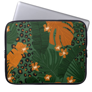 Housse Pour Ordinateur Portable Motif Feuille exotique léopard tropique