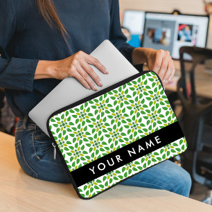 Housse Pour Ordinateur Portable Motif feuille, Feuilles verts, votre nom