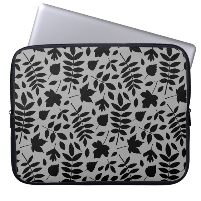 Housse Pour Ordinateur Portable Motif Feuille tombé noir sur gris (Devant)