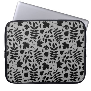 Housse Pour Ordinateur Portable Motif Feuille tombé noir sur gris