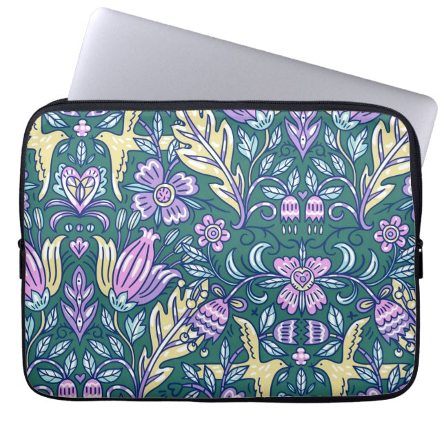 Housse Pour Ordinateur Portable Motif Fleurs et Oiseaux de Style Antique (Devant)