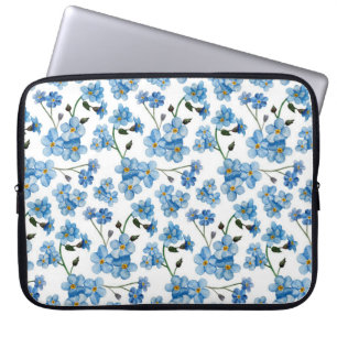 Housse Pour Ordinateur Portable Motif floral bleu aquarelle. Fleurs mignonnes