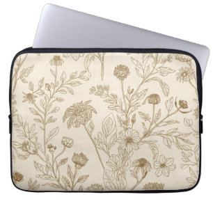 Housse Pour Ordinateur Portable Motif floral d'art en ligne botanique sépia antiqu