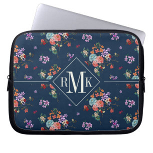 Housse Pour Ordinateur Portable Motif floral de bouquet rose du monogramme  