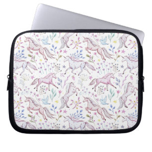 Housse Pour Ordinateur Portable Motif floral de licorne d'aquarelle