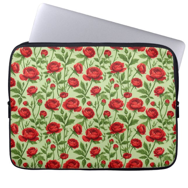 Housse Pour Ordinateur Portable Motif floral de renoncule rouge vibrant (Devant)