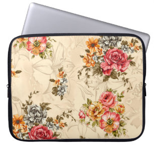 Housse Pour Ordinateur Portable Motif floral incomparable avec fleurs et crème ba
