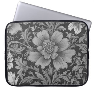 Housse Pour Ordinateur Portable Motif floral monochrome vintage