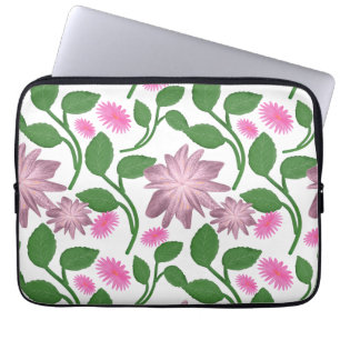 Housse Pour Ordinateur Portable Motif floral rose avec feuilles vertes