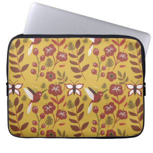 Housse Pour Ordinateur Portable Motif floral sans couture fleurs, papillon, rouge