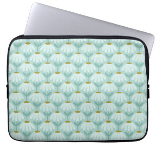 Housse Pour Ordinateur Portable Motif floral vintage bleu sarcelle et vert olive