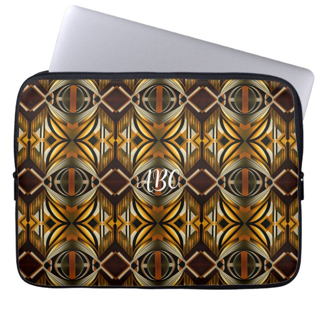 Housse Pour Ordinateur Portable Motif géométrique Brown et Gold (Devant)