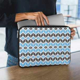 Housse Pour Ordinateur Portable Motif géométrique moderne Blue Grey Herringbone
