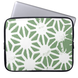 Housse Pour Ordinateur Portable Motif géométrique vert et blanc olive