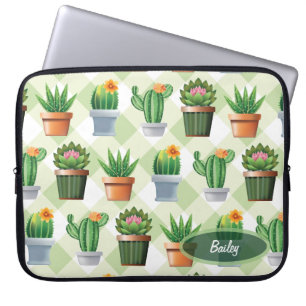 Housse Pour Ordinateur Portable Motif Green En vichy Cactus