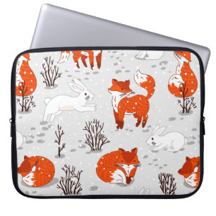 Housse Pour Ordinateur Portable Motif hivernal sans soudure avec de mignons renard