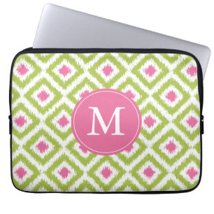 Housse Pour Ordinateur Portable Motif Ikat rose rose diamant vert monogramme