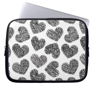 Housse Pour Ordinateur Portable Motif moderne Black and White Doodle Hearts