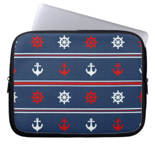 Housse Pour Ordinateur Portable Motif nautique blanc et bleu rouge