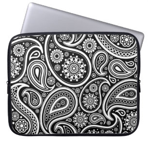 Housse Pour Ordinateur Portable Motif noir et blanc Retro Paisley