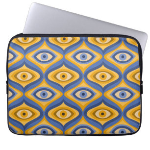 Housse Pour Ordinateur Portable Motif oculaire psychédélique indigo bleu jaune