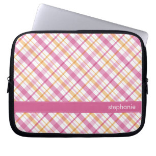 Housse Pour Ordinateur Portable Motif orange et rose de plaid