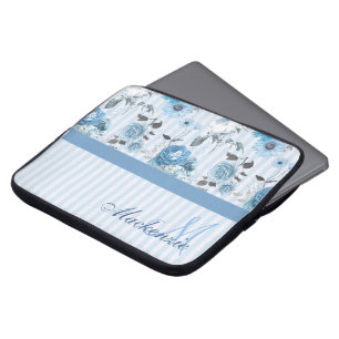 Housse Pour Ordinateur Portable Motif Personnalisé À Fleurs Bleues