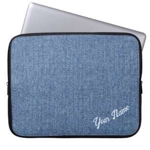 HOUSSE POUR ORDINATEUR PORTABLE MOTIF PERSONNALISÉ EN DENIM BLEU
