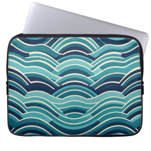 Housse Pour Ordinateur Portable Motif répétitif de vagues océaniques géométriques