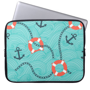 Housse Pour Ordinateur Portable Motif sans couture avec attributs nautiques. Freeh