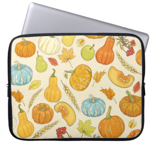 Housse Pour Ordinateur Portable Motif sans couture avec citrouilles, feuilles d'au