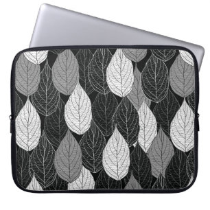 Housse Pour Ordinateur Portable Motif sans couture avec feuilles. Monochrom à main