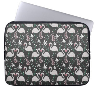 Housse Pour Ordinateur Portable Motif sans couture de flamant rose blanc sur fond
