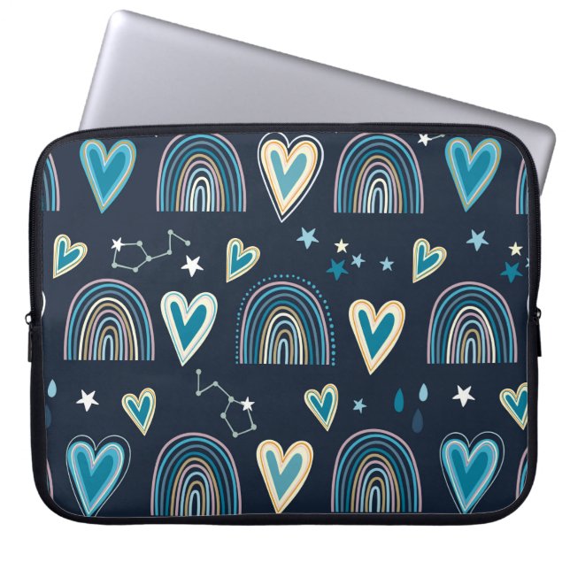 Housse Pour Ordinateur Portable Motif sans joint avec le coeur, arc-en-ciel et cel (Devant)