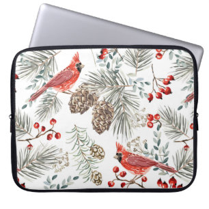Housse Pour Ordinateur Portable Motif sans soudure de Noël, oiseaux cardinaux, rou