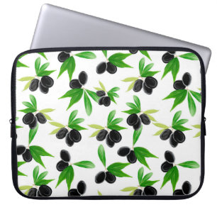Housse Pour Ordinateur Portable Motif sans soudure Gouache avec branche d'olivier,