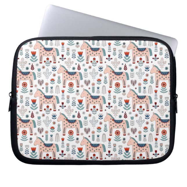 Housse Pour Ordinateur Portable Motif scandinave d'art populaire de cheval (Devant)