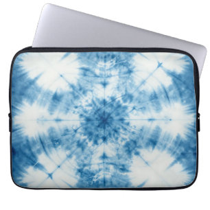 Housse Pour Ordinateur Portable Motif Tie & Dye Shibori Bleu Indigo