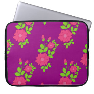 Housse Pour Ordinateur Portable Motif transparent pourpre avec fleurs roses et ver
