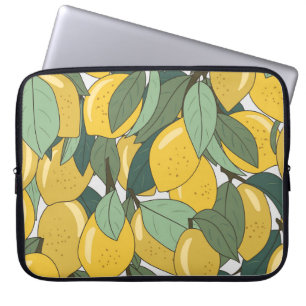 Housse Pour Ordinateur Portable Motif tropical aux citrons jaunes.