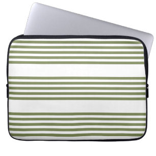 Housse Pour Ordinateur Portable Motif vert olive et blanc cinq bandes