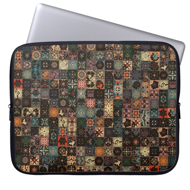 Housse Pour Ordinateur Portable Motif vintage coloré sans couture avec fleurs et (Devant)
