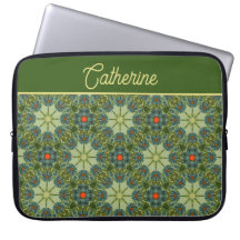 Motif vintage en vert avec des fleurs bleues