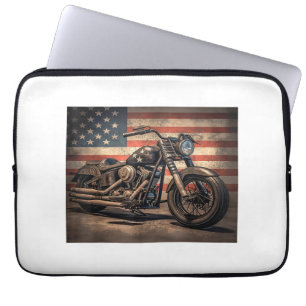 Housse Pour Ordinateur Portable Motocyclette Drapeau USA Rétro Biker