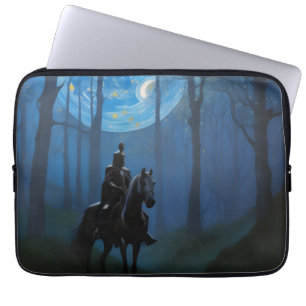 Housse Pour Ordinateur Portable Mystérieux Chevalier Noir dans la Forêt Lune