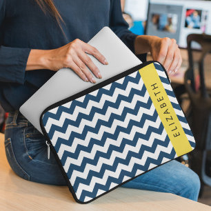Housse Pour Ordinateur Portable Navy Blue Zigzag, Navy Blue Chevron, Votre nom