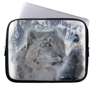 Housse Pour Ordinateur Portable NEIGE LEOPARD Espèces menacées de Gros Chat